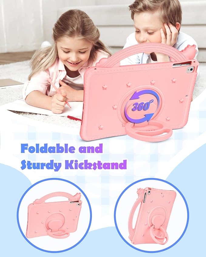 Wazzasoft for iPad Air 3rd Generation Case 2019, for iPad Pro 10.5 Inch Case 2017 - Girls Cute Girly Cartoon Kawaii Design Cover with Rotating Stand & Strap Silicone Funda for iPad Pro 10.5"/Air 3rd