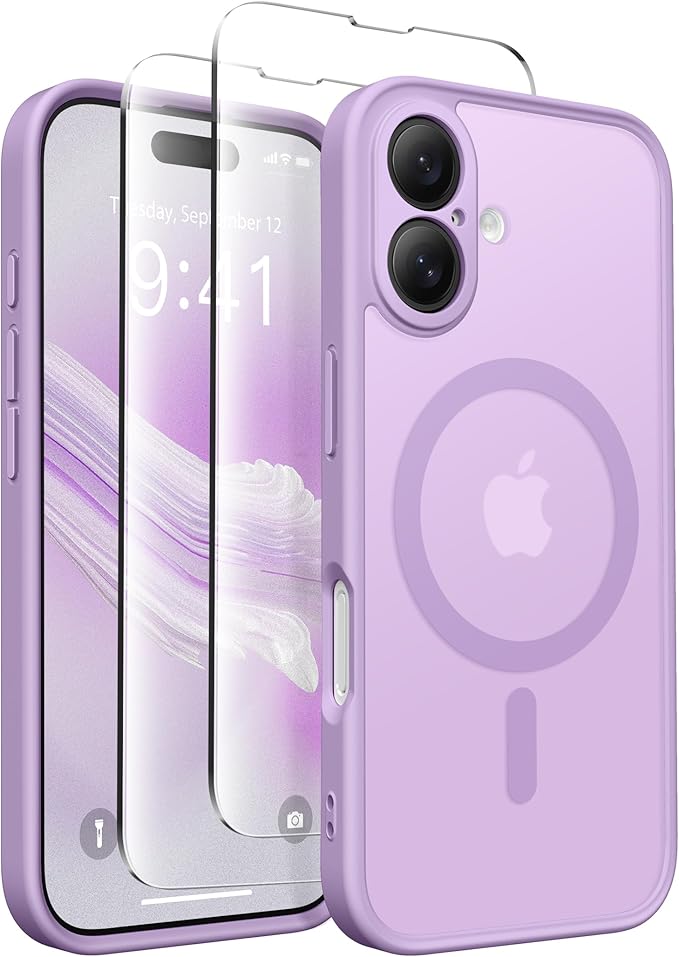 CAPRARO Magnetic Compatible with iPhone 16 Case, Upgraded [Full Camera Protection] [Compatible with MagSafe] Protective Translucent Matte Women Girl Phone Case Cover, Elegant Purple