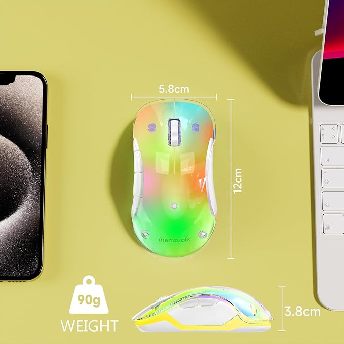 memzuoix 2.4G Wireless Mouse with Customizable Cover & 9-Color LED - Rechargeable Ergonomic, 1400 DPI, 5 Buttons, USB Receiver for PC/Mac - Yellow