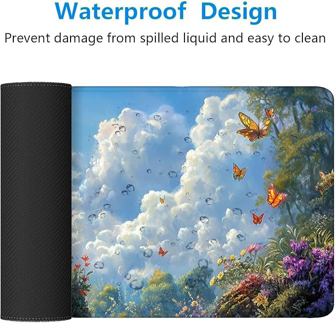 Fantasy Dragon Desk Pad Mouse Pad Forest Colorful Butterfly Flower Mousepad XL Large Gaming Mouse Pad Laptop Keyboard Mat Desk Pad 31.5"x11.8" Office Home Decor for Women Girl