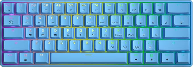 GK61 Mechanical Gaming Keyboard - 61 Keys Multi Color RGB Illuminated LED Backlit Wired Programmable for PC/Mac Gamer (Gateron Optical Brown, Blue)
