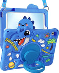 Boaretiu for iPad 6th/5th Gen Case, for iPad Air 2nd/Air 1st/Pro 9.7 inch 2016 Case - Cute Cartoon Silicone Cover with Adjustable Shoulder Strap & Rotating Stand for Kids Boys Girls, Blue Dinosaur