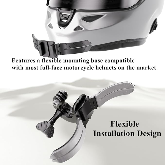 Kewig Universal Motorcycle Helmet Chin Camera Mount with Bendable Mounting Base & Strong Adhesive Pads, Quick-Release Design, Angle Adjustable, Compatible with DJI OSMO/Insta360 Action Camera