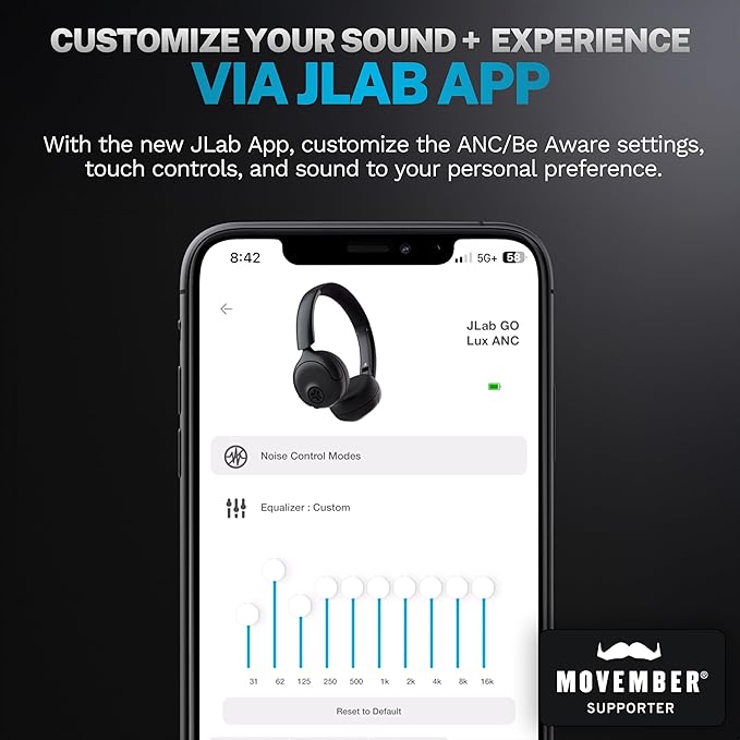 JLab, Go Lux ANC, On Ear Headphones, Active Noise Cancelling, Bluetooth, Multipoint Connection, Graphite