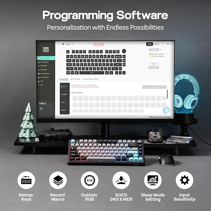 EPOMAKER TH80 V2 75% Wireless Mechanical Keyboard with Metal Knob, 8000mAh, 2.4Ghz/BT/USB-C, RGB, Hot Swap, Custom Driver, PBT Keycap, Wireless Gaming Keyboard for PC/Mac (Black, Sea Salt Silent)