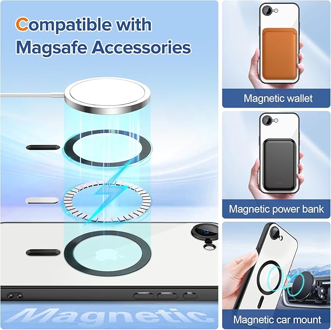 Hython Magnetic Clear for iPhone 17e Case with Camera Lens Protector [Compatible with MagSafe] Luxury Plating Edge Slim Soft TPU Cover Protective Phone Case for iPhone 17e 6.1", Matte Black