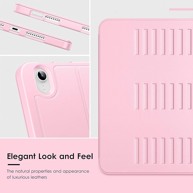 VIKESI Case for iPad mini 7 (A17 Pro) and iPad mini 6,Multiple Angles Magnetic Stand Cover,Shockproof Soft Back,Pencil Holder,and Auto Sleep/Wake,Pink