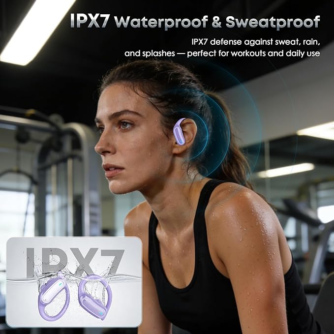 Wireless Earbuds Bluetooth 5.4 Headphones, 54H Playtime Stereo Earphones with Noise Cancelling Mic, IPX7 Waterproof, Fast Charging and Comfort Fit Ear Buds for Fitness/Sports/Workouts/Travel Purple