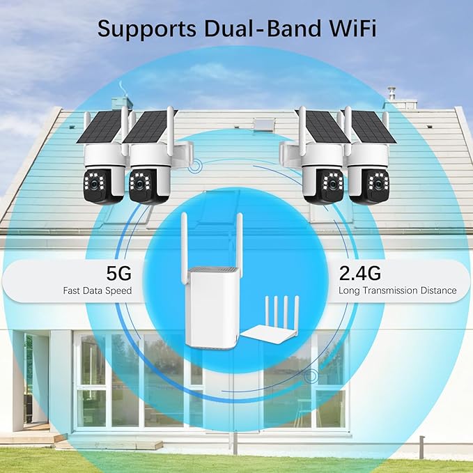 Solar Security Cameras Wireless Outdoor,4 Cam-Kit,Solar-Powered,No Subscription,Home Security Cameras System with 4MP Color Night Vision,Auto Tracking,Spotlight & Siren,64GB Memory Card,2.4 & 5G WiFi