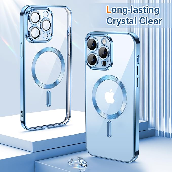 Hython Magnetic Clear for iPhone 13 Pro Max Case with Camera Lens Protector [Compatible with MagSafe] Plating Edge Slim Soft TPU Cover Protective Phone Case for iPhone 13 Pro Max 6.7", Light Blue