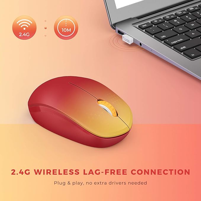 seenda Wireless Mouse for Laptop, 2.4G Noiseless Mouse with USB Receiver - Optical Tracking Portable Computer Mice for Chromebook, PC, Tablet, Windows System, 24 Months Battery Life - Gradient Red