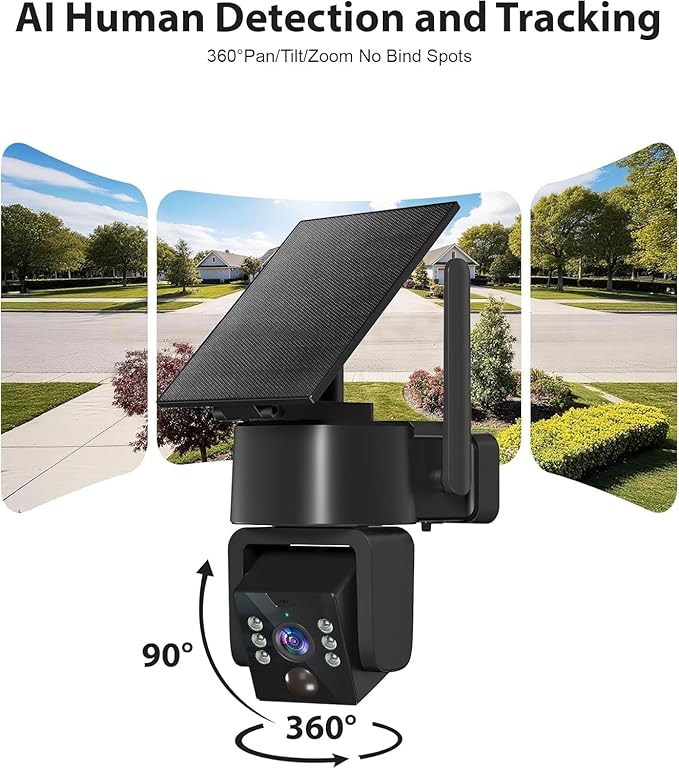 5G & 2.4G Wi-Fi Outdoor Camera Wireless,Solar Security Cameras Wireless Outdoor, 2K 360° PTZ Camera, Solar/Battery Powered, PIR Human Detection, Color Night Vision,Two-Way Voice Calling, Alexa