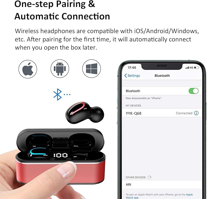 Wireless Bluetooth Earbuds,Ear Buds with HiFi Stereo Sound,Superlight-Weight Headphone 36H Long Playtime,Noise Cancelling Wireless Earphone,Bluetooth 5.4,IPX7 Waterproof,Red