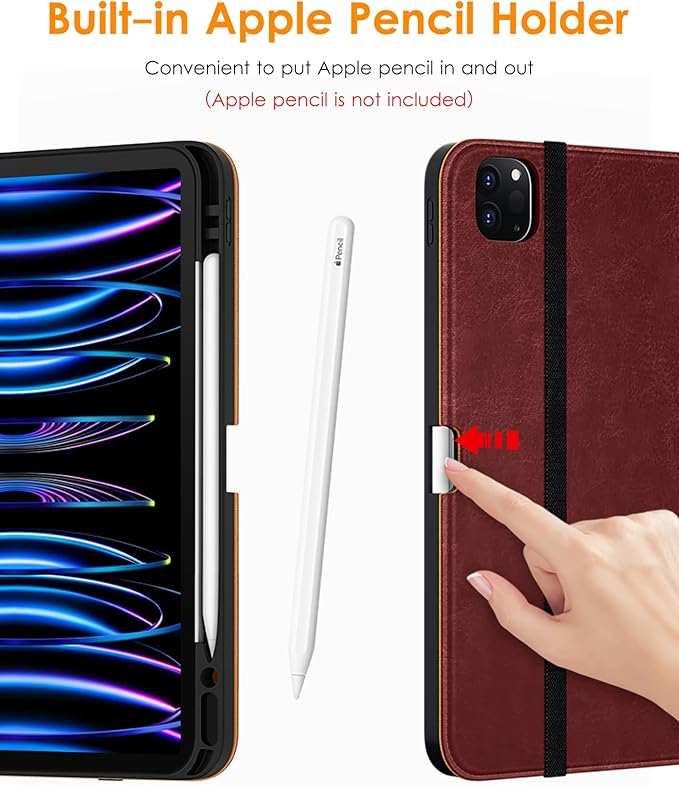 DTTO for iPad Pro 12.9 6th / 5th / 4th / 3rd Generation Case 2022/2021/2020/2018, Leather Folio Stand Cover with Built-in Apple Pencil Holder -Auto Wake/Sleep and Multi Viewing Angles, Burgundy Red