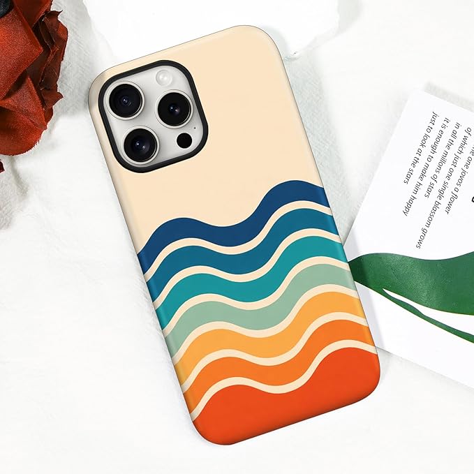 Magnetic for iPhone 14 Pro Case Cute Stripes Phone Case, Shockproof Slim TPU and Hard PC Protective Phone Cover Compatible with MagSafe Designed for Women Girls,Retro Wave
