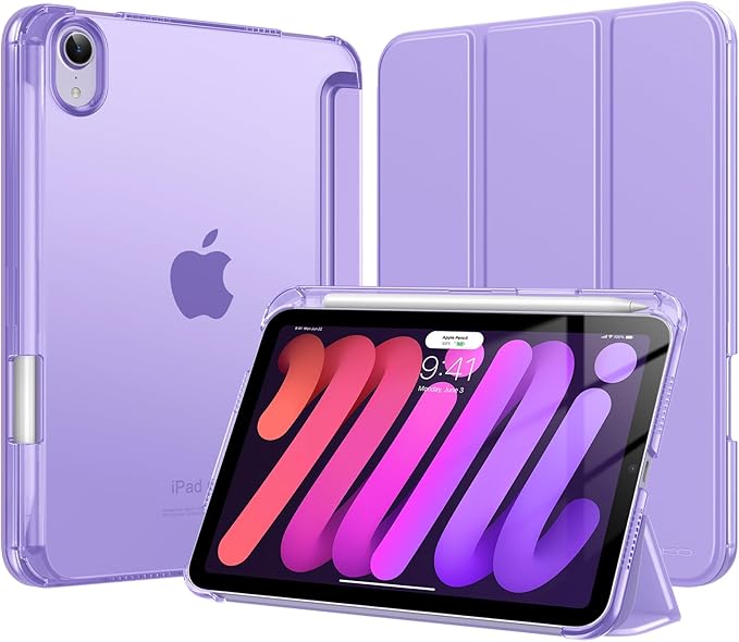 MoKo for iPad mini 7 A17 Pro Case 2024, iPad mini 6th Generation Case 8.3 Inch 2021 with Pencil Holder, Slim Light Trifold Smart Protective Cover with Hard PC Translucent Back Shell, Lilac