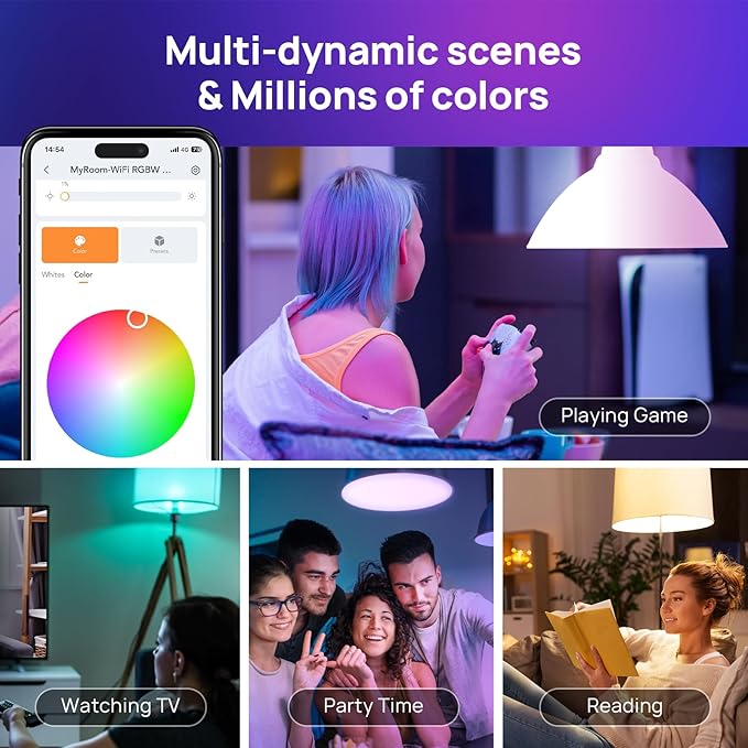 Consciot Matter WiFi Smart Light Bulbs Works with Alexa/Google Home/Apple Home/Siri/SmartThings, RGBTW Color Changing LED Light Bulb That Music Sync, A19 E26 60W Equi, 2.4Ghz WiFi&Bluetooth, 2 Pack