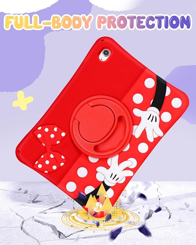 Lotadilo Cute for iPad A16 Case/for iPad 10th Generation/11 Inch Case - Silicone 3D Design for Girls Women Teens Girly Kawaii Funny Cartoon Soft Stand with Lanyard, Red Point