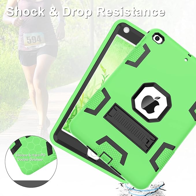 CCMAO iPad mini 5 Case 2019, iPad mini 4 Case 2015, Heavy Duty Shockproof Hybrid Protective Cover for iPad mini 5th/4th Generation 7.9 inch, Green+Black