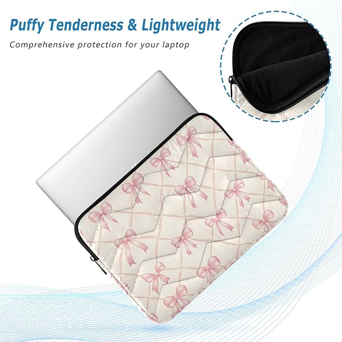 Laptop Case Sleeve, Pink Bow Plaid Checkered Pattern Shockproof Protective Computer Carrying Cover, Briefcase Handbags 13-13.3inch Laptop Sleeve Bag