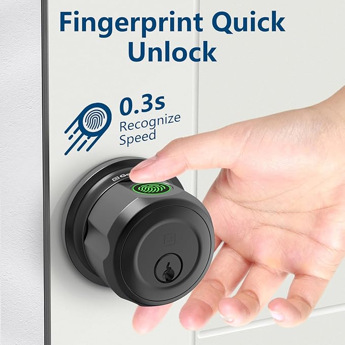 GeekTale Smart Deadbolt, Fingerprint Deadbolt Lock, Fingerprint Door Knob with Lock, Keyless Deadbolt, Keyless Entry Door Lock with App, for Front Door, Garage, Easy Installation