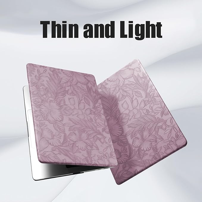 DTangLsm for MacBook Pro 13 inch Case M2 2025 2024-2016 A2338 M1 A2289 A2251 A2159 A1989 A1706 A1708, Elegant Retro Leather Hard Shell Cover for MacBook Pro Case + Keyboard Cover,Lilac Embossed Floral