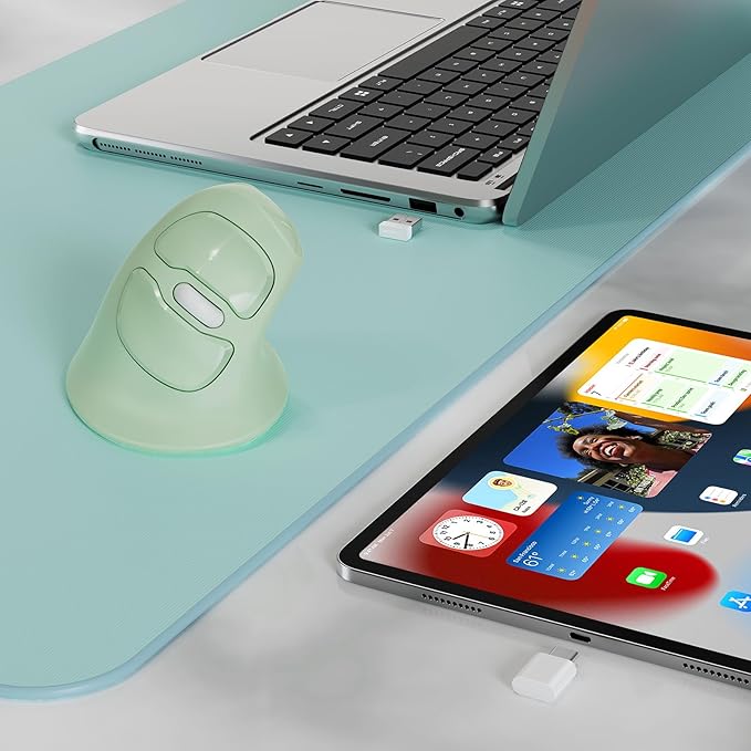 MicroPack Ergonomic Vertical Wireless Mouse, Silent Cordless Mouse with USB-A & Type-C Receiver, 800/1200/1600 DPI, 6 Buttons, Reduces Wrist Strain for Windows, Mac, PC & Laptop Green