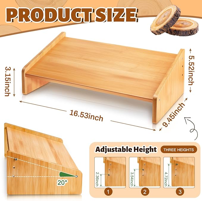 Yookeer Foot Rest for Under Desk at Work, Wooden Foot Stool, Slanted Desk Foot Rest, Ergonomic Adjustable Office Footrests, Nursing Foot Stool for Office and Home(Light Brown,Low)