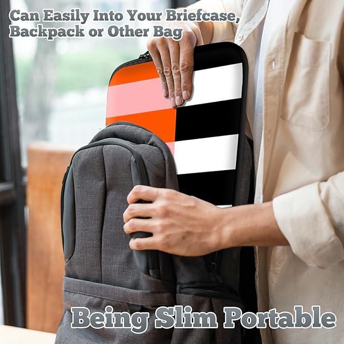 Universal Tablet Laptop Sleeve Case 10 inch, Orange Black White Stripes Slim Carrying Case Travel Laptop Bag Durable Handbag for 7 to 10-inch Laptops/Notebook/Kids Tablet/ipad/eBook Readers