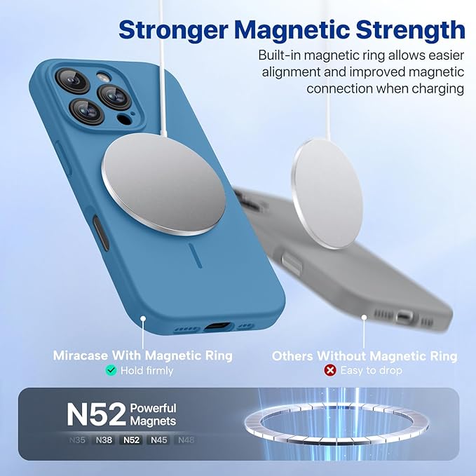 Miracase Magnetic for iPhone 16 Pro Max Case, [Soft Anti-Scratch Microfiber Lining], Compatible with MagSafe, Liquid Silicone Case Shockproof Drop Protection Phone Case for 16 ProMax,Capri Blue