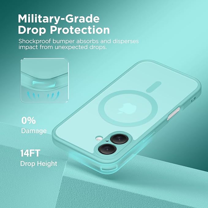 CAPRARO Magnetic Compatible with iPhone 16 Case, Upgraded [Full Camera Protection] [Compatible with MagSafe] Protective Translucent Matte Women Girl Phone Case Cover, Smoky Blue