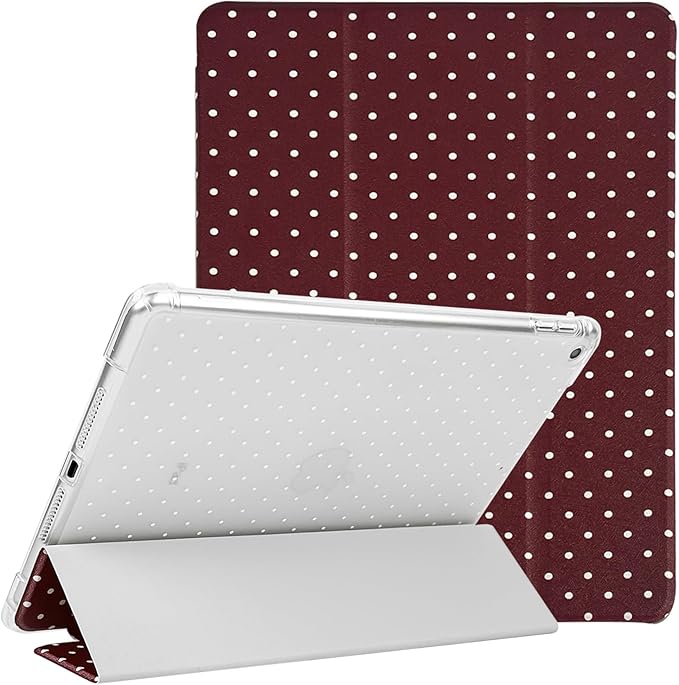 Lovmooful Compatible for iPad 9/8/7 (10.2-Inch,2021/2020/2019 Model,9th/8th/7th Generation) Case with Pencil Holder Cute Polka Dot with Aesthetic Design Soft TPU Trifold Stand Protective-Wine Red