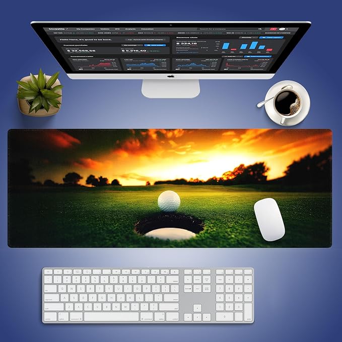 Extra Large Gaming & Office Mouse Pad (31.5" x 11.8") – Golf Ball Near Hole Golf Field, Premium XXL Desk Mat with Durable Stitched Edges & Smooth Fabric Surface & Anti-Slip Rubber Base
