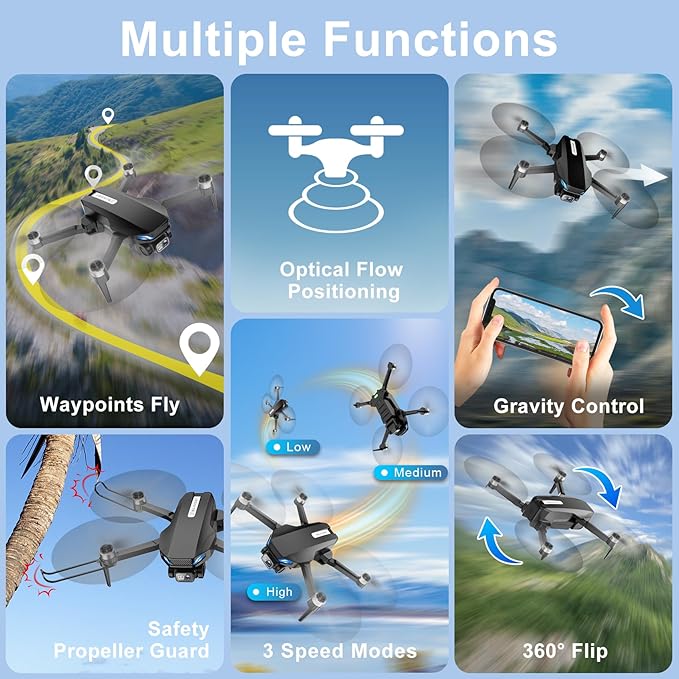 Drone with Camera, 2K HD FPV Drones for Adults, 36 mins Battery Life with 2 Batteries, Gravity Control, One Key Take Off/Land, Waypoint Fly, Gestures Selfie, 3 Speed Modes, Mini Drone for Beginners