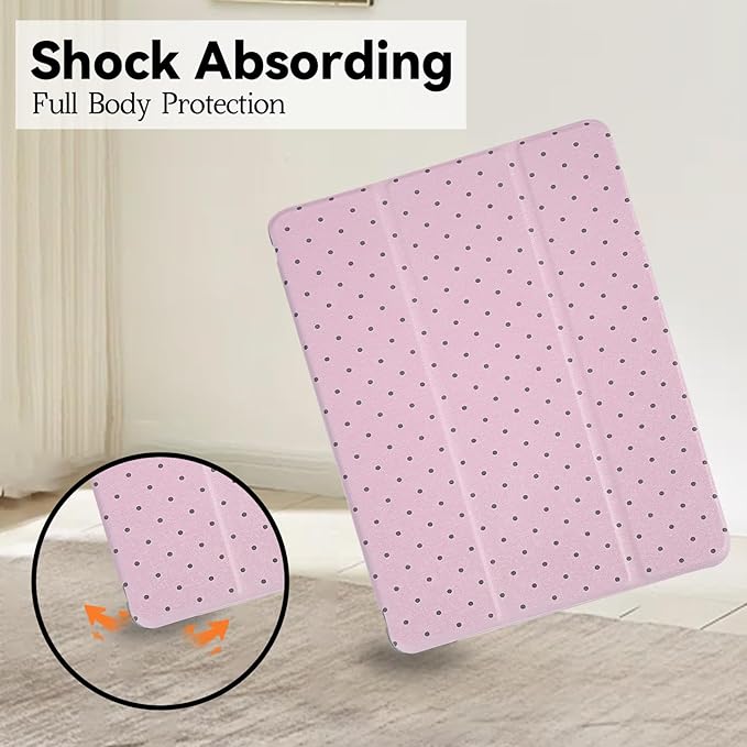 Lovmooful Compatible for iPad 5/6 (9.7-Inch,2018/2017 Model,6th/5th Generation) Case with Pencil Holder Cute Polka Dot with Aesthetic Design Soft TPU Trifold Stand Protective-Pink
