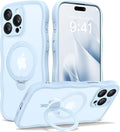 CAPRARO for iPhone 15 Pro Max Case with 360° Spin Magnetic Stand for Women, [Compatible with MagSafe] [Full Camera Protection] Cute Wave Translucent Matte Case for iPhone 15 Pro Max, Light Blue