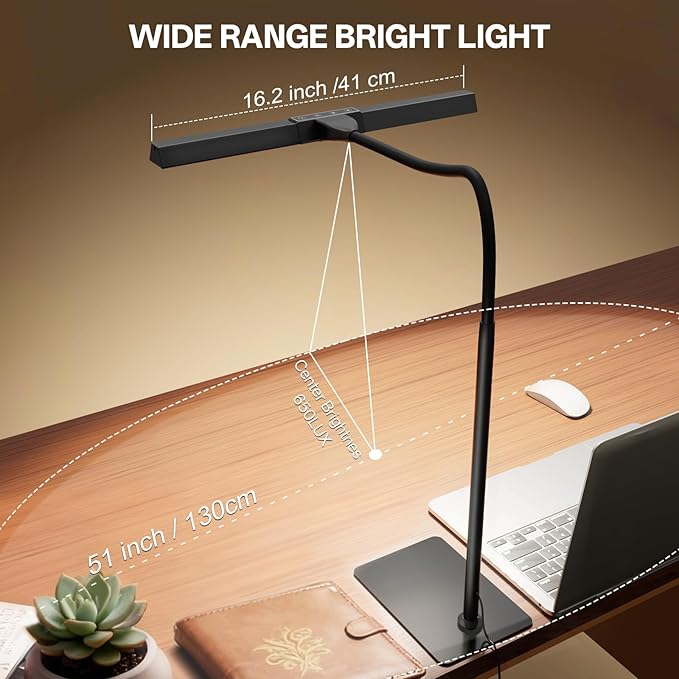 Kary LED Desk Lamp with Base,Eye-Care Architect Light for Home Office,12W Task Lamp with Adjustable Flexible Gooseneck USB Adapter Touch Control 5 Dimmable Color & Brightness Tall Lamp for Work,Study