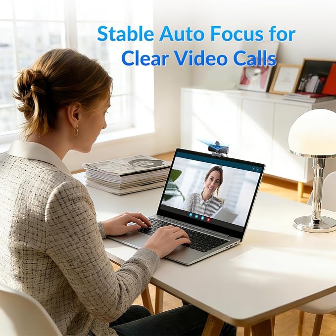 4K Webcam for PC with 2 Noise-Cancelling Microphones, Stable Auto Focus, Plug&Play Computer Camera for Online Teaching, Meetings, and Remote Communication (with Tripod)