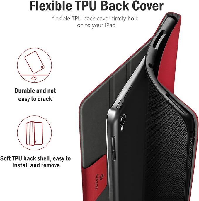 Antbox Case for iPad Air 2/iPad 6th/5th Generation(9.7'')/Pro 9.7''/Air 1 Vegan Leather Case with Pencil Holder Auto Sleep/Wake Function Smart Cover for iPad 9.7'' (Red)