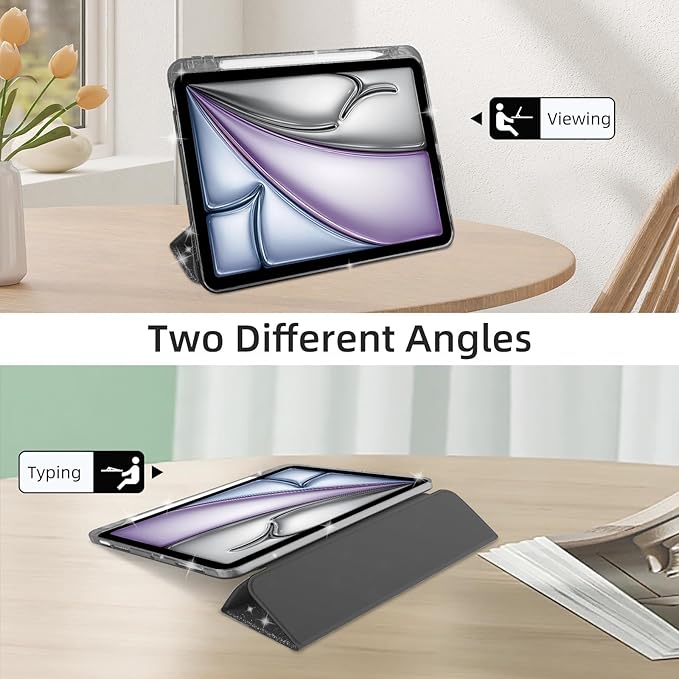 Case for iPad Air 13 Inch (M4/M3/M2, 2026/2025/2024) & iPad Pro 12.9 6/5th Gen (2022/2021), Glittering Sparkly Cover with Shiny Clear Back Shell, Trifold Stand Case with Pencil Holder, Black