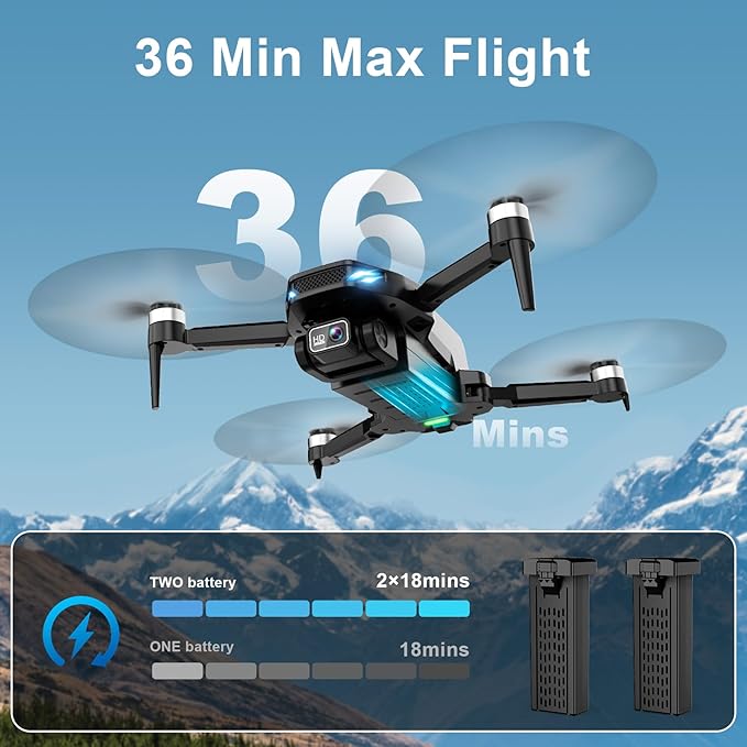 Drone with Camera, 2K HD FPV Drones for Adults, 36 mins Battery Life with 2 Batteries, Gravity Control, One Key Take Off/Land, Waypoint Fly, Gestures Selfie, 3 Speed Modes, Mini Drone for Beginners