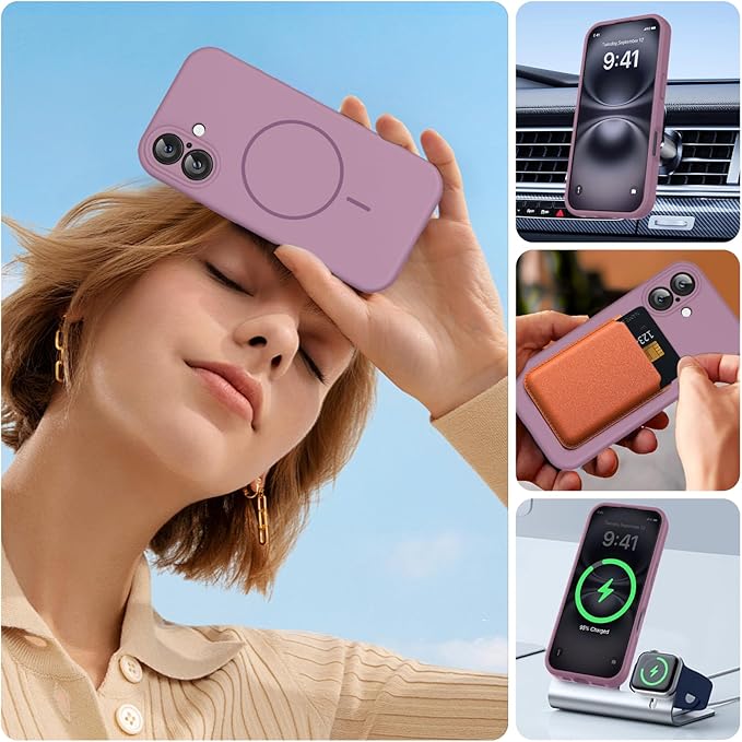 Miracase Magnetic for iPhone 16 Plus Case, [Soft Anti-Scratch Microfiber Lining], Compatible with MagSafe, Liquid Silicone Shockproof Drop Protection Phone Case for 16 Plus,Blackcurrant