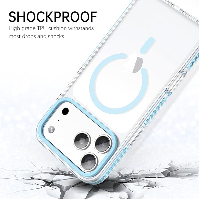 BENTOBEN Magnetic for iPhone 17 Pro 6.3" Case, Compatible with Magsafe Military Shockproof Protective Bumper Cute Transparent Slim Anti-Yellowing Phone Case for iPhone 17 Pro Cover, Clear Blue