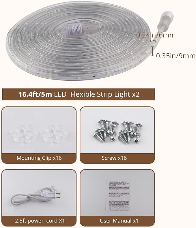 LED Rope Lights, 33Feet Green Flat Flexible Strip Light, Plug in Novelty Lighting, Connectable and Waterproof for Home Christmas Holiday Garden Patio Party Decoration