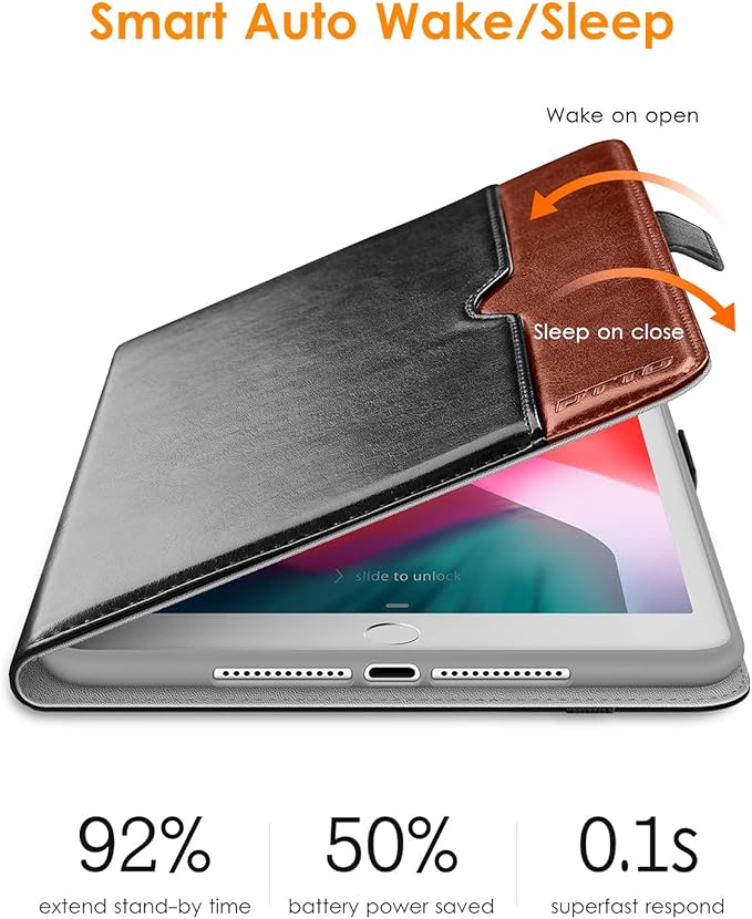 DTTO for iPad 9.7 Inch 5th/6th Generation 2018/2017 Case with Apple Pencil Holder, Premium Leather Folio Stand Cover Case for Apple iPad 9.7 inch, Also Fit iPad Pro 9.7/Air 2/Air - Black Brown