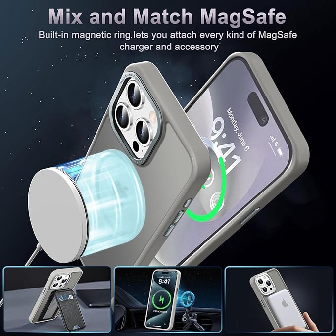 Newfuture Upgraded Magnetic for iPhone 15 Pro Max Case [Compatible with Magsafe] [Mil-Grade Protection], Pocket-Friendly, Slim Translucent Phone Case Cover for iPhone 15 Pro Max 6.7", Titanium Gray