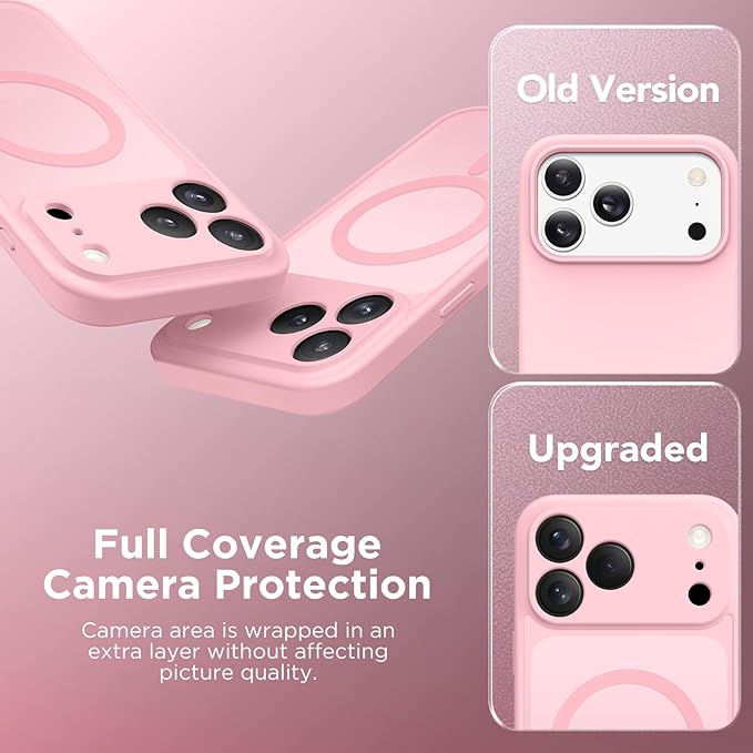 CAPRARO Magnetic for iPhone 17 Pro Case, Upgraded [Full Camera Protection] [Compatible with MagSafe] Protective Translucent Matte Women Girl Phone Case Cover, Peach Pink