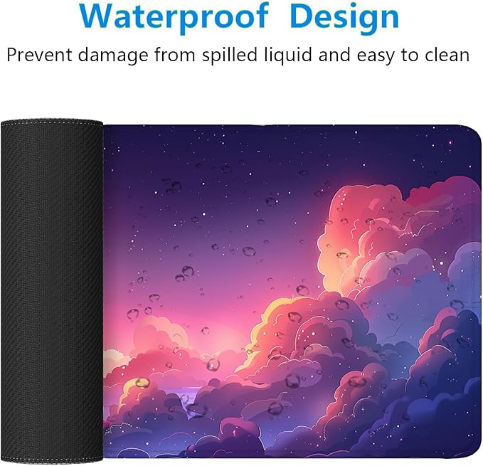 Kawaii Clouds Desk Pad Mouse Pad Anime Cute Pink Purple Large Gaming Mouse Mat with Stitched Edges,Non-Slip Waterproof Rubber Base Mous Mat 31.5"x11.8" Office Computer Keyboard Laptop Home