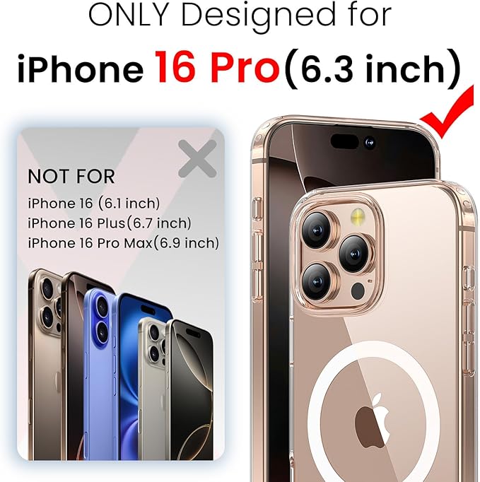 toushion 3 in 1 for iPhone 16 Pro Case with Camera Control Button, Not Yellowing, Screen Protector*1 Camera Lens Protector*1, Military-Grade Protection for iPhone 16 Pro Phone Case 6.3 inch Clear