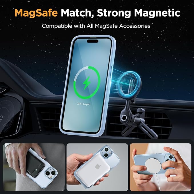 Miracase Magnetic for iPhone 15 Case (Compatible with MagSafe)（with 2X Screen Protectors） Military-Grade Protection, Anti-Fingerprint Translucent Matte Phone Cover for iPhone 15 6.1 inch, Light Blue